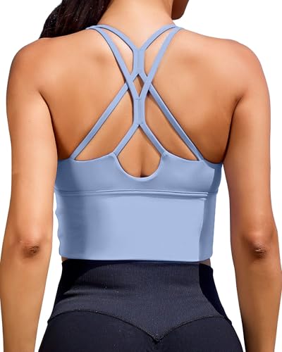 Image of XUNYU Sports Bras for Women High Support Longline Workout Tank Tops Built in Bra Padded Strappy Yoga Crop Top Cross Gym