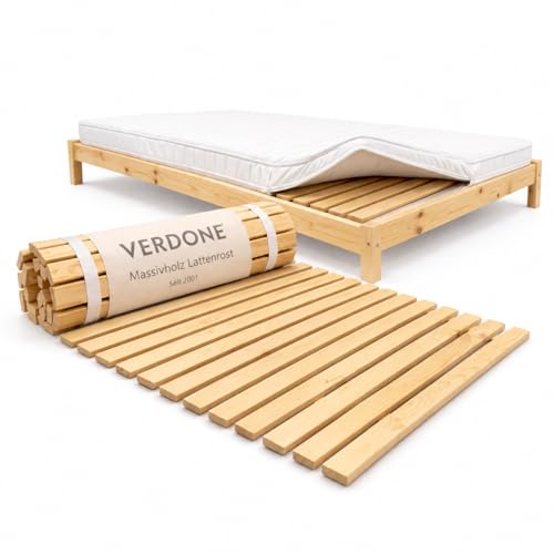 Verdone Rollrost Premium Lattenrost 140x200 cm aus Massivholz – mit 23 extra stabilen Latten, vormontiert, rollbar & stapelbar, Bettrost als Matratzenunterlage, 34 mm Leistenabstand