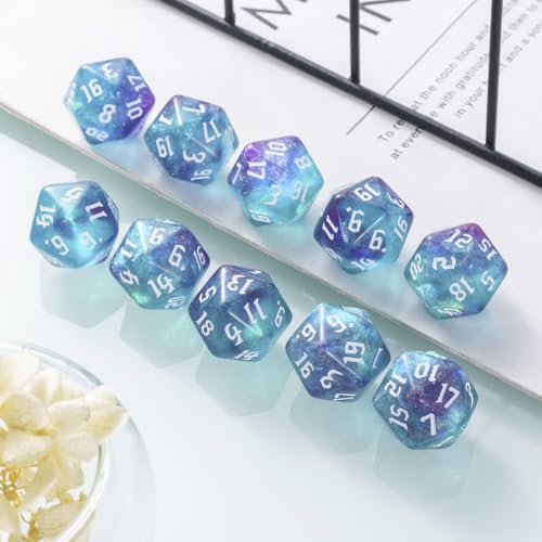 Yourandoll 10 STÜCKE Polyedrische Würfel Doppel-Farben 20mm D20 Würfel Dice Spielwürfel for DND RPG Tischspiele (Grün Lila)