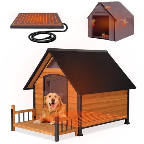GUTINNEEN-Extra-Large-60-Heated-Dog-House-Outdoor-Dog-Kennel-with-Safe-Heated-Pad-Chew-Proof-Metal-Frame-and-Rotating-Food-Bowl-for-Large-Dog-Breeds