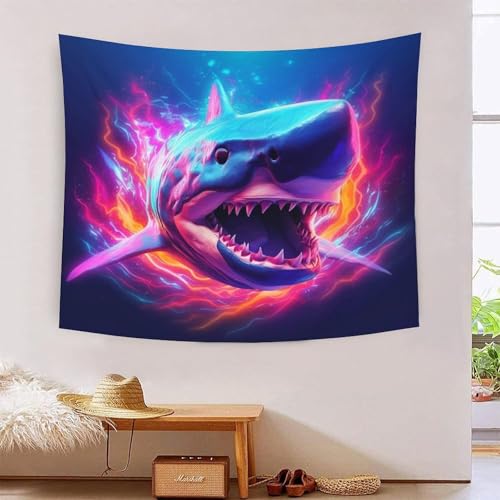 Tapisserie requin 3D décoration en tissu grand format pour relooker un dortoir sans peindre
