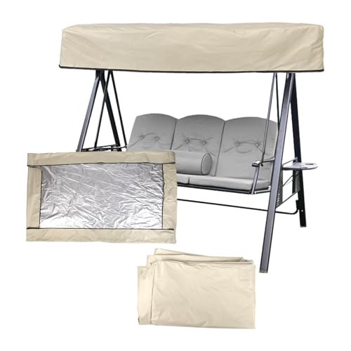 Lyreh Swing Canopy Replacement Cover, 64.57x44.89x5.9in Porch Swing Top Cover Waterproof Windproof Sunshade for Outdoor Courtyard Patio 3 Fabric Seat Garden Hammock Chair (Beige)