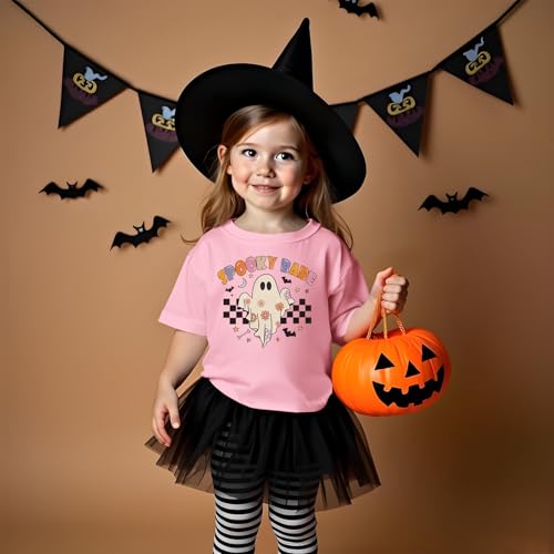 Halloween Shirt Toddler Girl Cute Ghost T-Shirt Spooky Babe Graphic Tee Funny Floral Bats Print Short Sleeve Tops2