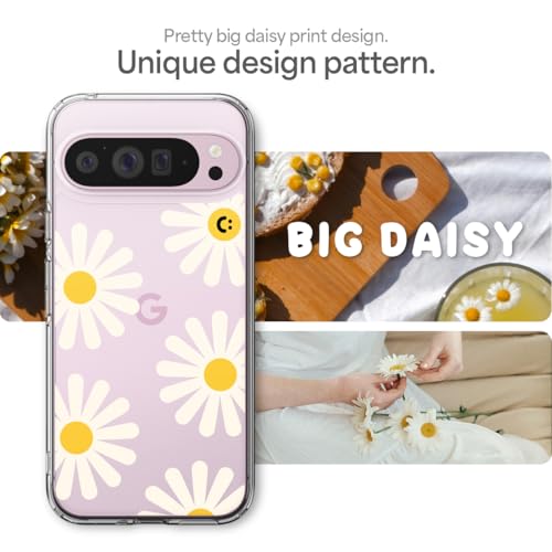 Image of Spigen Cyrill Ultra Hybrid | Google Pixel 9 Pro /9 Case | Transparent Flower Pattern Print Design Pixel 9 Pro /9 Back Cover | TPU+Poly Carbonate - Big Daisy