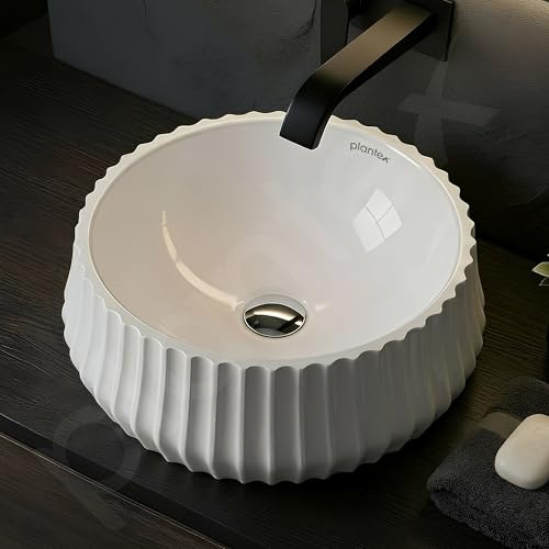 Image of Plantex Ceramic Basin /Countertop Vessel Sink /Tabletop Wash Basin /Washbasin for Bathroom with 10 Years Glaze Warranty by Plantex (White Glossy - 14 x 14 x 5 Inch)