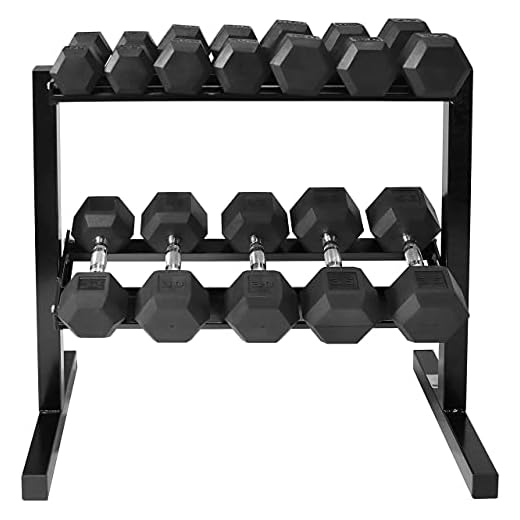 WF Athletic Supply Rubber Coated Hex Dumbbell Set with Two Tier Premium Storage Rack Built for Strength Building, Weight Loss & Home Gym – Multiple Sets Available