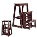 RELAX4LIFE Leiterstuhl 3 Stufen, Tritthocker Kiefernholz, Trittleiter zusammenklappbar, Trittstuhl, Haushaltsleiter, Hockerleiter, Klapphocker, 57 x 38 x 65 cm, Braun (Dunkelbraun)