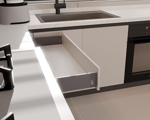 Image of LAPO Tandem Drawer Box for Kitchen Cabinets, Soft Close Mechanism, 20 Inch (500mm) & 4 Inch Height, 45 Kg Load Bearing, Ideal for Wardrobe and Kitchen, 3 Years Warranty (Grey Finish)