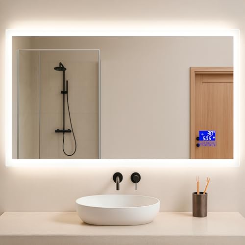 LARDECOR - Espejo con Bluetooth y Luz LED Tipo 1 Regulable 3000K/4000K/6000K【100 x...