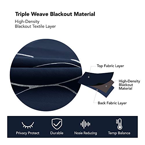 Deconovo Grommet Blackout Curtains, Foil Wave Printed Grommet Curtain, Room Darkening Window Panels, Thermal Insulated Curtain Drapes For Teens Room (42W X 54L Inch, 2 Panels, Navy Blue) #TOP4