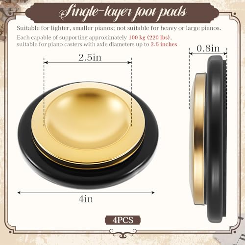 Image of 4 Pcs Piano Caster Cups, Single Layer, Metal Rubber | Metal Rubber Caster Cups, for Hardwood Floors, Grand Piano Floor Protectors, Heavy Duty Non-slip Felt Bottom Leg Pads