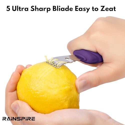 Image of Rainspire Lemon Zester Tool with Channel Knife, Stainless Steel Citrus Zester Tool, Lemon Peeler, Zesters for Kitchen, Ultra Sharp 2-in-1 Tool Easily Creates Citrus Zest, Purple