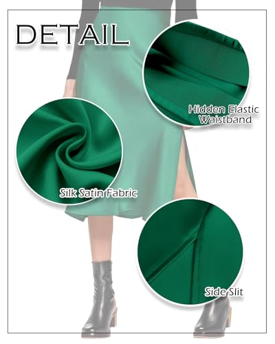 Image of Amy Babe Womens Satin Silk High Waist Slit Midi Skirt Long Skirts for Women | Elastic Waistband, Side Split, Midi Length, Below the Knee, Silky Fabric, Elegant, Fall Winter Outfits