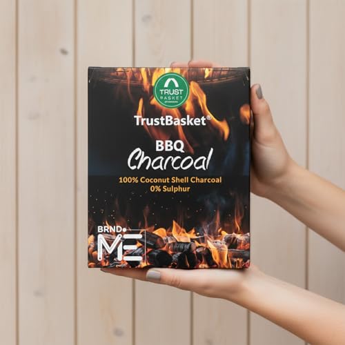 Image of TrustBasket Charcoal Briquettes (5kg) with Free Starter Cubes | Eco-Friendly Koyla for Cooking & Barbeque | Low Smoke BBQ Coal for Barbeque Grill