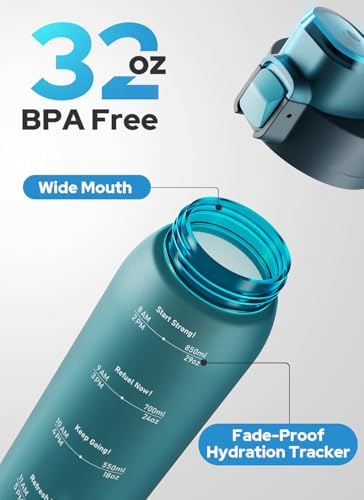 Opard Zip 1000ml Plastic Water Bottle Dishwasher Safe, Leakproof Flip-Top Lid, BPA Free Tritan, Wide Mouth Reusable Sports Water Bottle for Gym Hiking Commuting Outdoor Travel and School — view 6