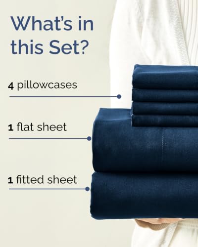 Image of Full 6 Piece Bed Sheet Set - Comfy, Breathable & Cooling Sheets - Dark Blue