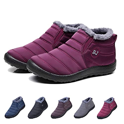 HIDRUO Boojoy Winter Boots, Winter Warm Anti-slip Ankle Booties, Waterproof Slip on Outdoor Fur Lined Snow Shoes for Women (Red, 36)