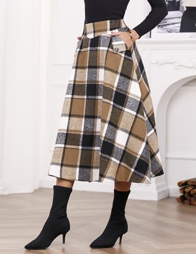 IDEALSANXUN Women’s Fall Winter High Waisted Wool Plaid A-line Long Skirt3
