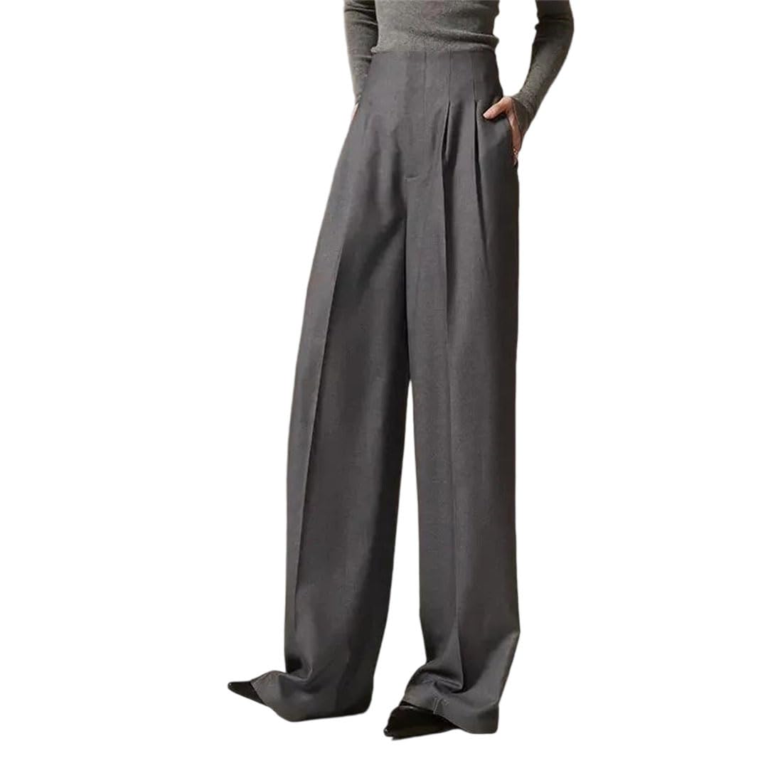 Womens Solid Color High-Waisted Wrinkle- Spring Draped Tight-Waisted Business Wide-Leg Pants