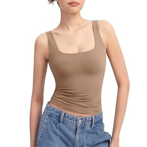 PUMIEY Women’s Square Neck Tank Top Sleeveless Double Lined Basic Tops Sharp Collection