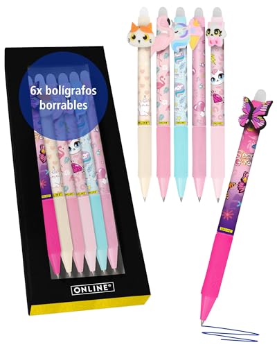 Online MagiXX - 6 bolígrafos de goma de borrar fun girls I gel azul borrables 0,7 mm, bolígrafo redondo para aprender a escribir, oficina, compatible con Frixion