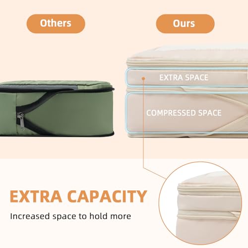 BAGAIL 4 Set/6 Set/8 Set Compression Packing Cubes Travel Accessories Expandable Packing Organizers (Square Mesh, 06-Beige) - Image 4