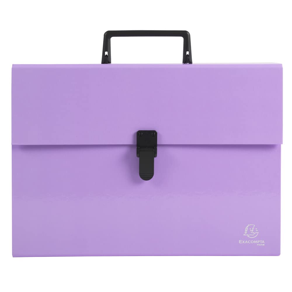 Exacompta - Ref. 56765E - 1 sorter case with Aquarel handle - multi-coloured reinforced gussets - clip button closure - 18 compartments - size 32x24 cm - for A4 - mauve colour
