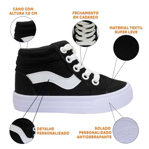 Tenis Infantil Street Nº19ao26 Botinha Menino Menina 11.112i (Preto, BR, Criança de 4 a 8 anos, Numé