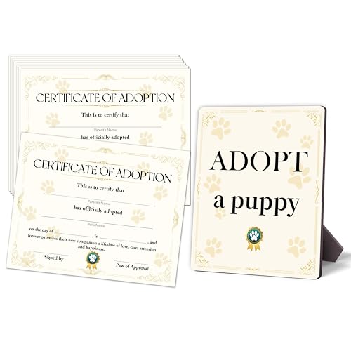 Pet Adoption Certificates, Adopt A Pet Certificate for Kids, Cat Dog Themed Adoption Cards, Animals Party Favors Supplies, 10 Cards with A Stand Adoption Sign, 08