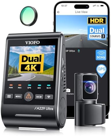 VIOFO A229 Ultra 2CH Dashcam, Dual 4K HDR, Front & Hinten, GPS, 5GHz WLAN | Dual 4K HDR vorne & hinten, Nachtsicht 2.0, GPS & schnelle 5GHz-Verbindung, Sprachsteuerung