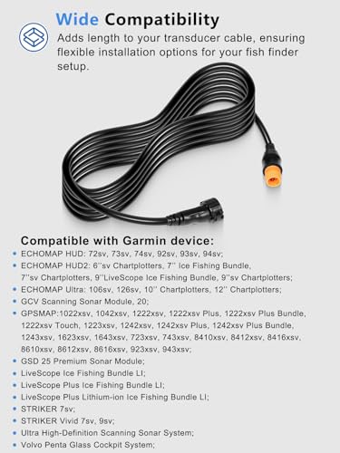 Image of Replacement for Garmin 010-11617-42 Extension Cable 12-Pin, Compatible with 12-Pin Garmin Scanning Transducers, Airmar Transducers with XID, ECHOMAP, STRIKER, LiveScope, GPSMAP Series (30 Feet)