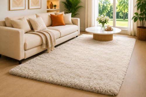Image of Shaggy Carpet 5x7 Ft for Living Room & Bedroom (Ivory)