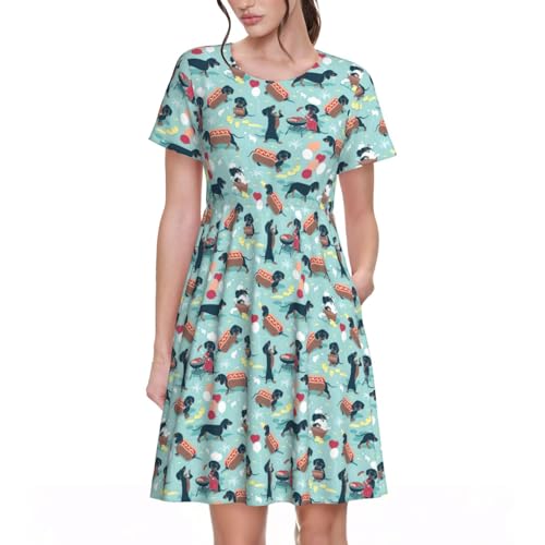 Robe d'été manches courtes femme imprimé limonade vêtement léger décontracté