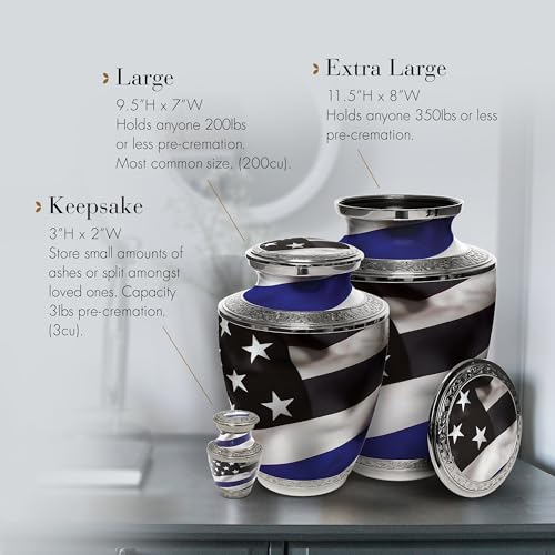 Image of Blue Line Flag Cremation Urns for Human Ashes Adult Man & Urns for Ashes