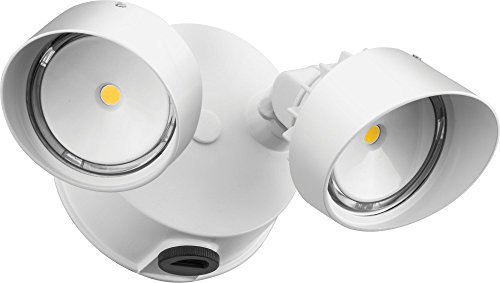 Lithonia Lighting OLF 2RH 40K 120 PE WH M4 Contractor Select Adjustable Twin Head Outdoor LED Security Flood Light, 2000 Lumens, 120 Volts, 26 Watts, Wet Listed, White, 2