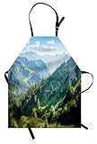 Ambesonne Mountains Apron, Misty Landscape View of Highland Cloudscape, Unisex Kitchen Bib with Adjustable Neck for Cooking Gardening, Adult Size, Sky Blue Green