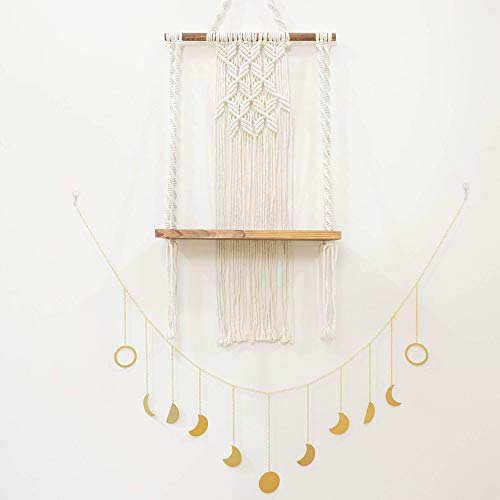 Macrame Shelf & Free Moon Wall Decor | Boho Decor | Floating Shelves | Boho Shelf | Macrame Hanging Shelf | Macrame Shelf Hanging | Macrame Wall Shelf | Wall Decor | US Brand