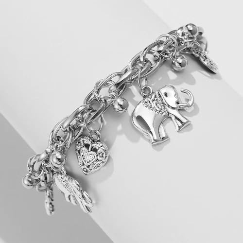 Image of Vintage Elephant Heart Anklet Bracelet for Women Animal Love Hearts Bead Ball Adjustable Chain Foot Ankle Bracelets Fashion Beach Party Jewelry Gifts Christmas