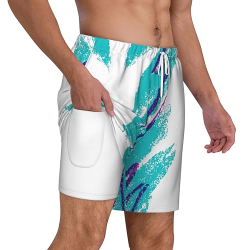 90'S Cup Design Print Men's Double Layer Swim Shorts, Gym Workout Shorts with Pocket3