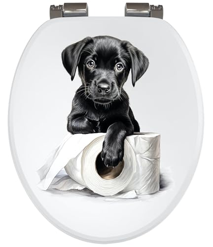 Looprints Welpen-Roll-Toilettensitz, schwarzer Labrador-Welpe, Bauernhaus-Dekoration, Geschenkidee