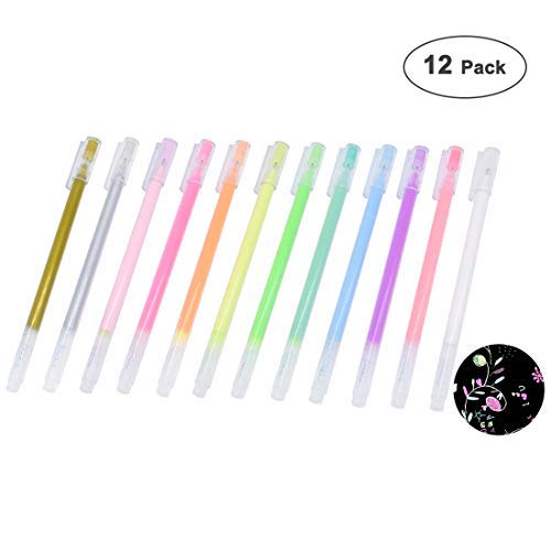Fittolly Stylos Gel Paillettes - Métallique ,Paillettes,Néon ,Pastel - pour Peinture ,d'écriture et Livres de coloriage Adultes (12color-0,6mm)