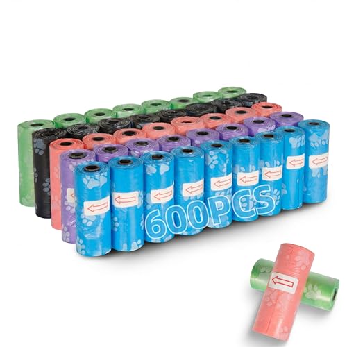 Withosent 600 pezzi sacchetti Cane Cacca, 40 Rotoli Extra Spesso Sacchetti per Cani con Dispenser, Portatili a prova di Perdite Bustine Cacca Cane 33x22.8cm