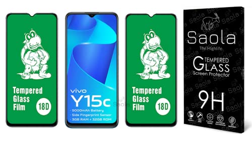 Image of Saola 18D Tempered Glass With Inbuilt AirBag Borders For Vivo Y15C (Pack Of 2) with Free Installation Kit. Full screen Coverage - 6.35 inch