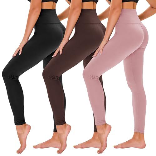 TNNZEET 3 Pack Leggings for Women - Black Tummy Control High Waisted Soft Yoga Pants for Workout Gym Running with Pockets