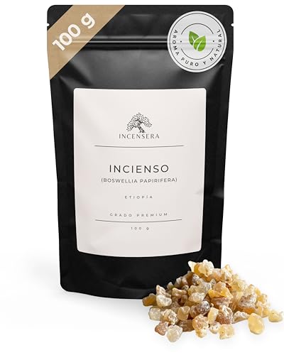 Incensera Incienso Natural de Resina Boswellia papyrifera 100 gr - Proveniente de Etiopía y Eritrea, Calidad, Iglesia, Incienso Puro para Quemar