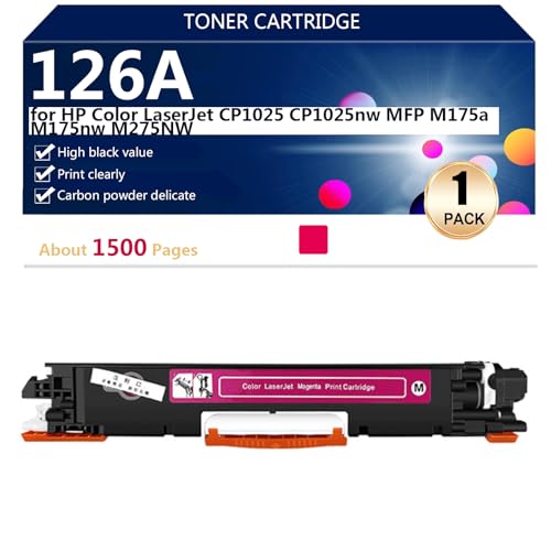 (Paquete de 4) 126A CE310A CE311A CE312A CE313A Cartuchos de Tóner de alto Rendimiento para HP Color LaserJet CP1025 CP1025nw MFP M175a M175nw M275NW Impresoras, Impresión de alto Volumen,Magenta 1 pa