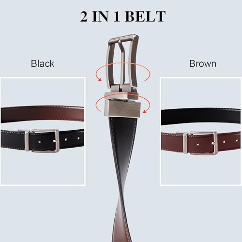 2 Pack Men's Two-in-One Fashion Dress or Casual Rotated Buckle Leather Reversible Golf Belts Gift For Men4