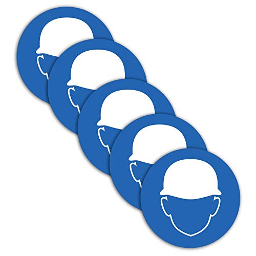 5 Stück Kopfschutz tragen/Helmpflicht ISO 7010 Aufkleber Ø 9,5cm Sticker Hinweiszeichen Gebotszeichen mit UV Schutz für Außen-und Innenbereich von STROBO