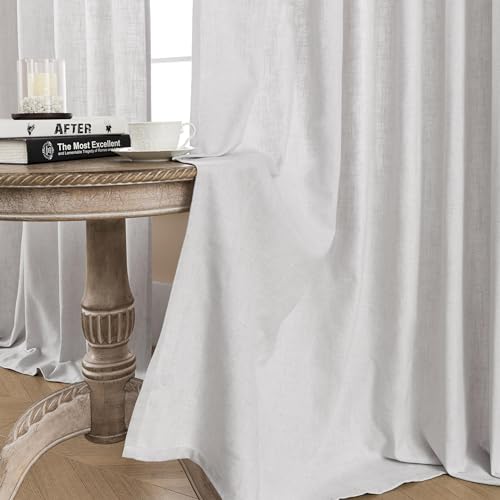 Image of Joydeco Linen Curtains for Living Room,Light Filtering Rod Pocket Back Tab Semi Sheer Drapes Window Long Curtains 90 inches Long Blanc de Blanc