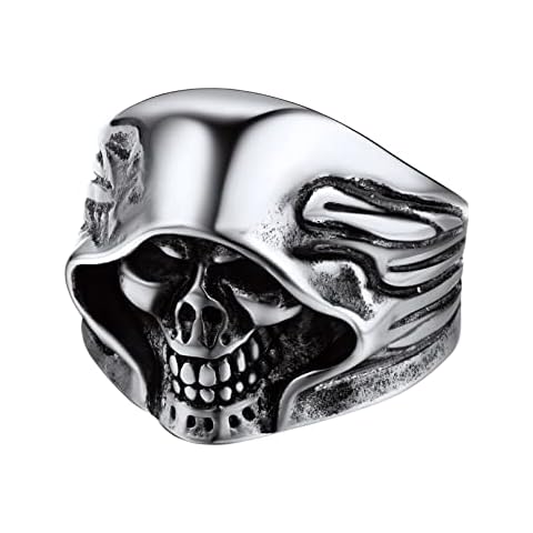 Bandmax Reaper Rings for Men Stainless Steel Grim Reaper Ring Devil Skull Demon Ring Cool Chunky Ring for Biker Rapper Cover